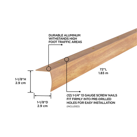 1-1/8 In. X 1-1/8 In. Aluminum METAL DECOR® Stair Edging w/ Screw Nails Oak / 72 in. Callout