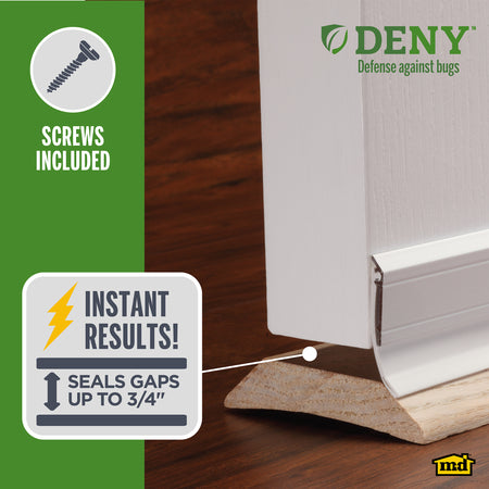 Aluminum and Vinyl DENY™ Heavy-duty Screw-on Door Sweep White Enhanced Graphic