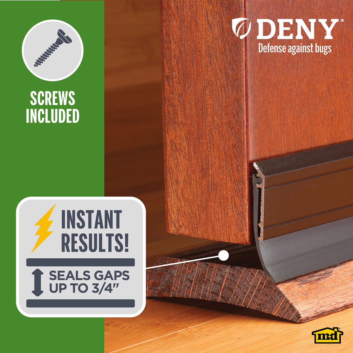 Aluminum and Vinyl DENY™ Heavy-duty Screw-on Door Sweep Bronze Enhanced Graphic