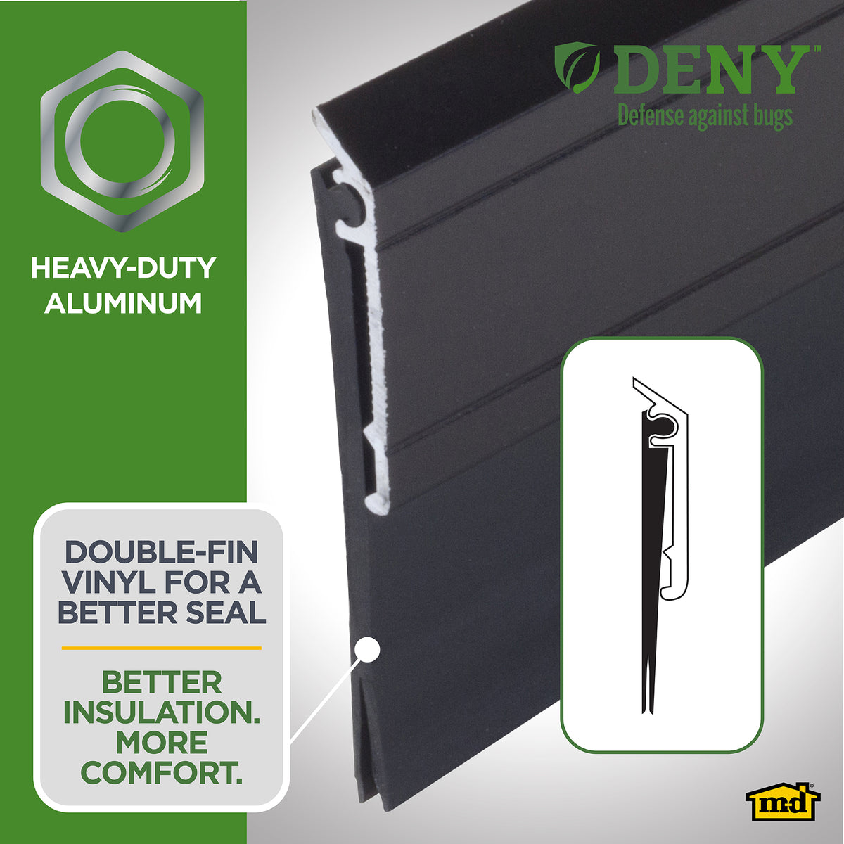 Aluminum and Vinyl DENY™ Heavy-duty Screw-on Door Sweep Bronze Enhanced Graphic