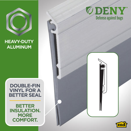 Aluminum and Vinyl DENY™ Heavy-duty Screw-on Door Sweep Silver Enhanced Graphic