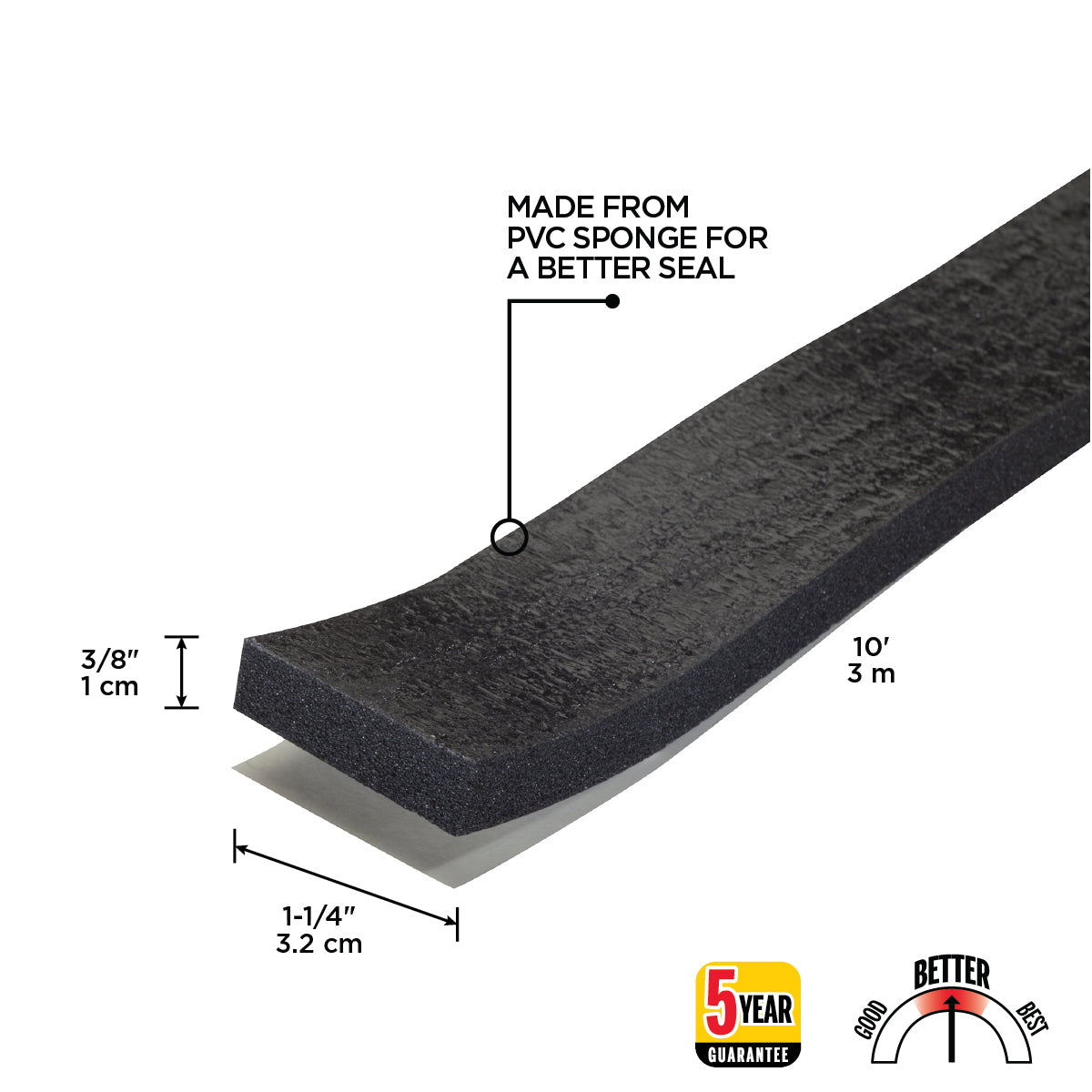 10 ft. Black Sponge Window Seal for Small Gaps 3/8 in. x 1-1/4 in. Callout