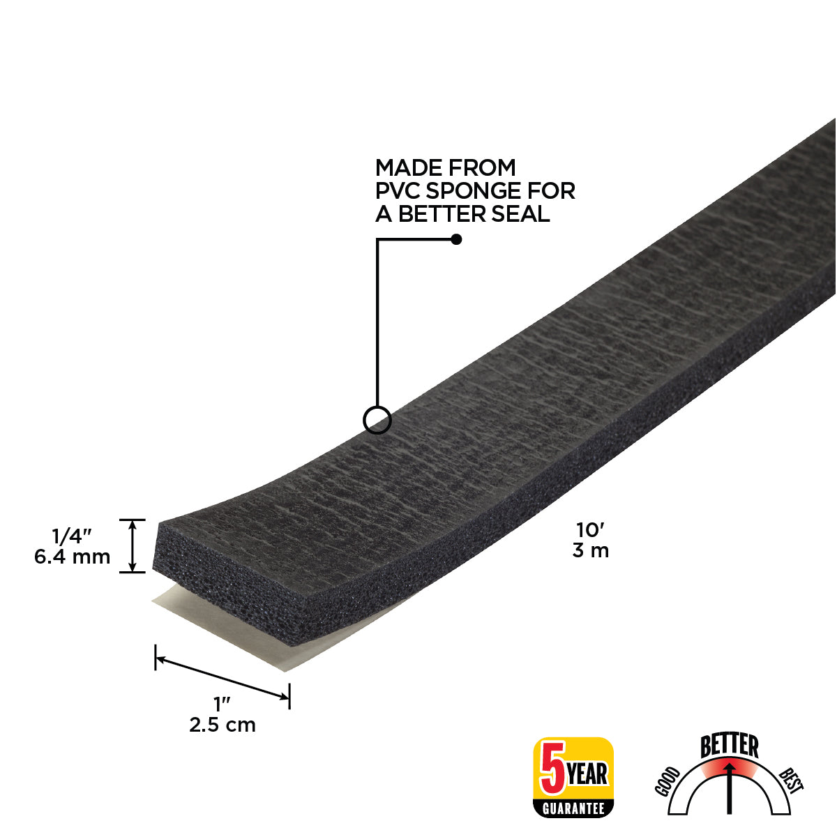 10 ft. Black Sponge Window Seal for Small Gaps 1/4 in. x 1 in. Callout