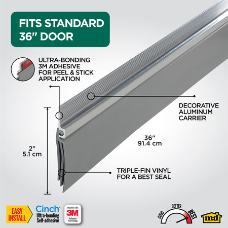 Aluminum and Vinyl CINCH® Self-adhesive Door Sweep Silver Callout