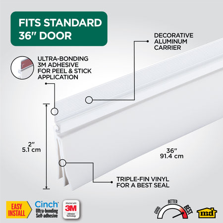 Aluminum and Vinyl CINCH® Self-adhesive Door Sweep White Callout