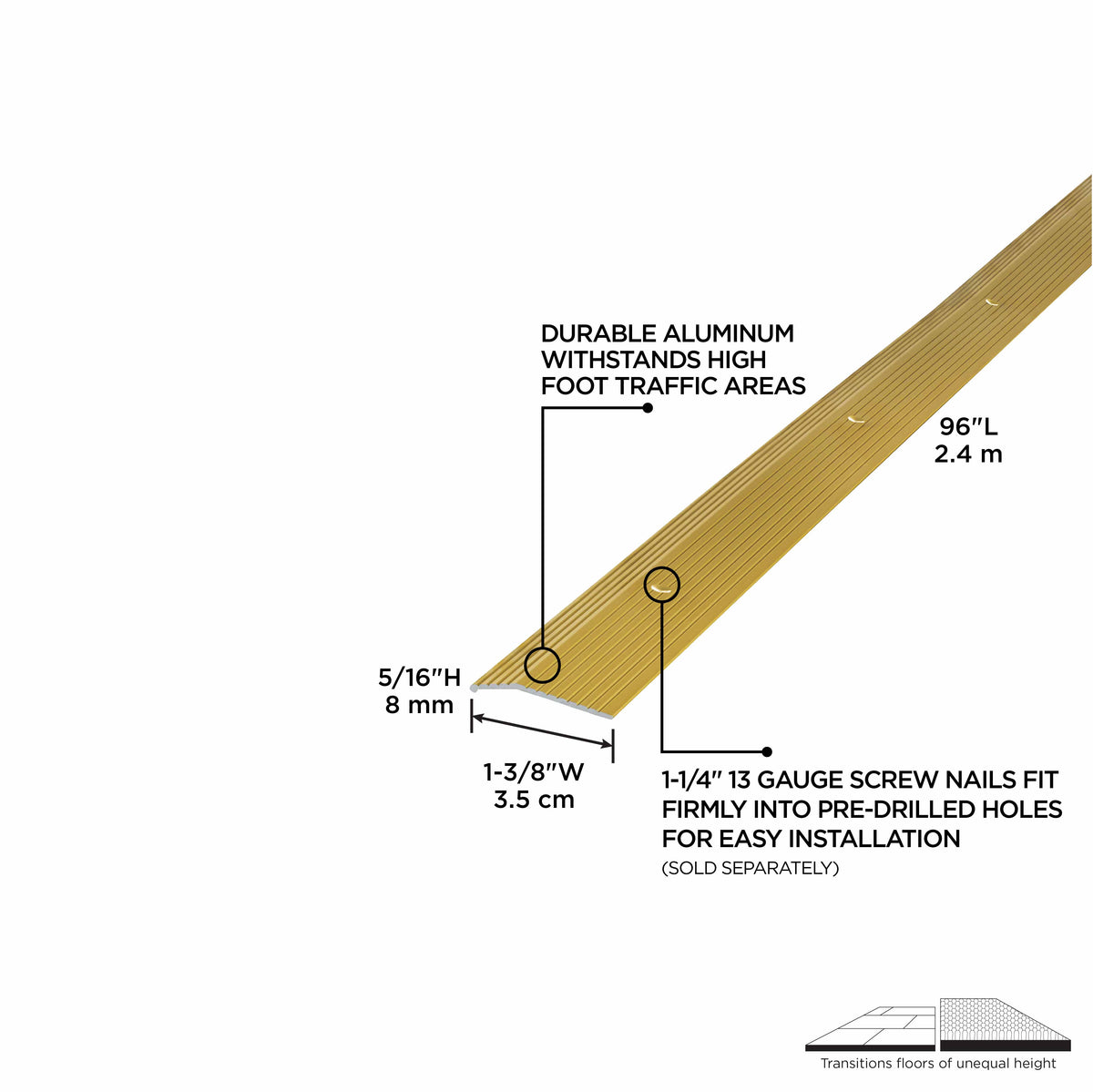 1-3/8 In. Aluminum Carpet Trim Satin Brass / 96 in. Callout