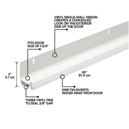 36 in. Vinyl L-Shape Screw-on Under Door Seal White / Residential Callout