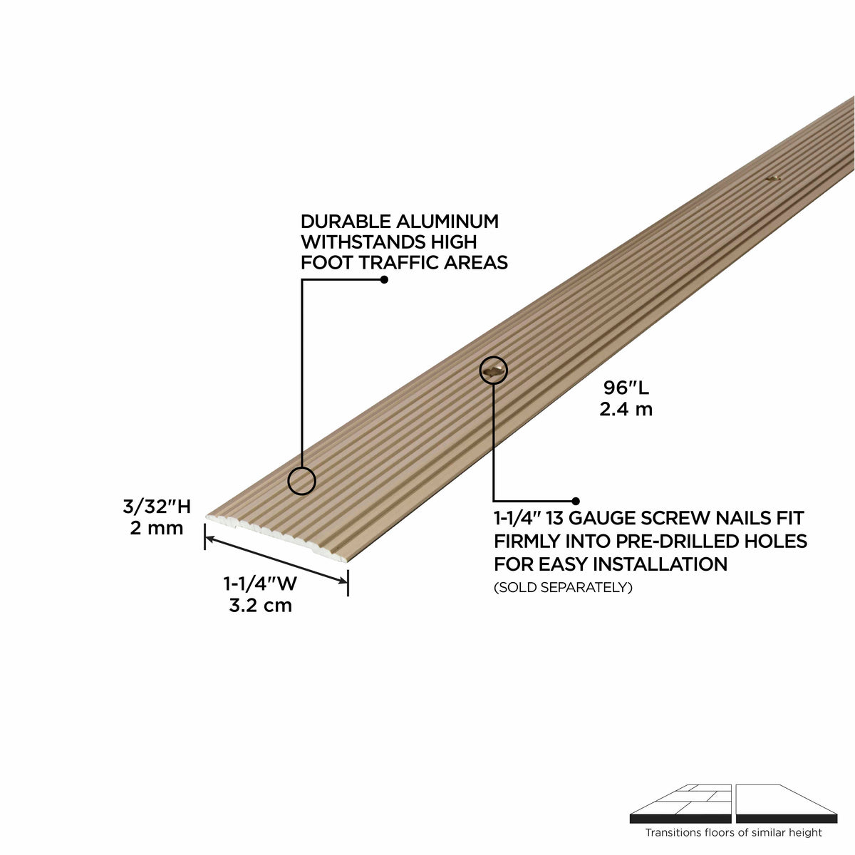 1-1/4 In. Aluminum Seam Binder w/ Screw Nails Pewter / 96 in. Callout