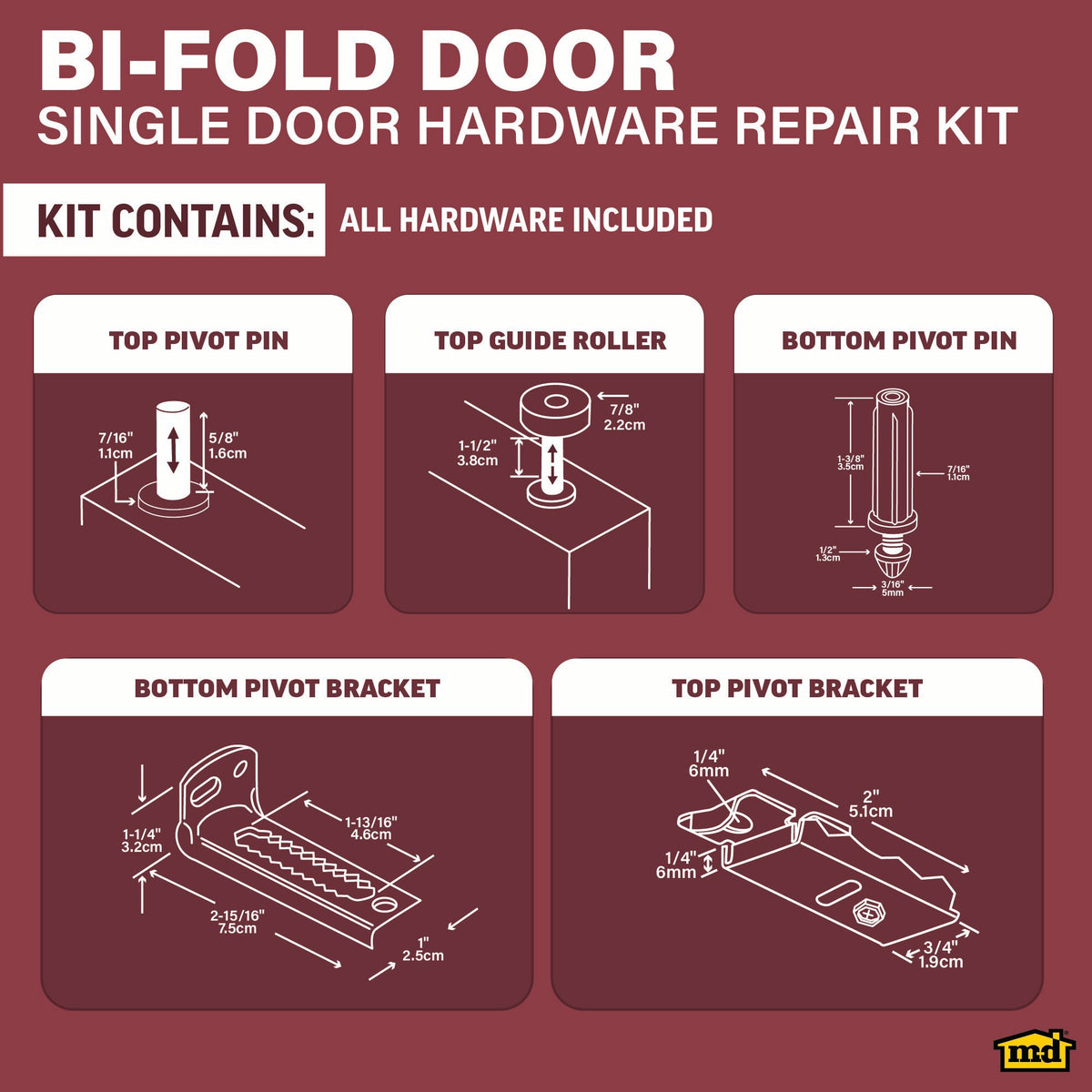 Pivot Pins, Guide Roller and Mount Brackets for Bi-fold Doors – M-D ...