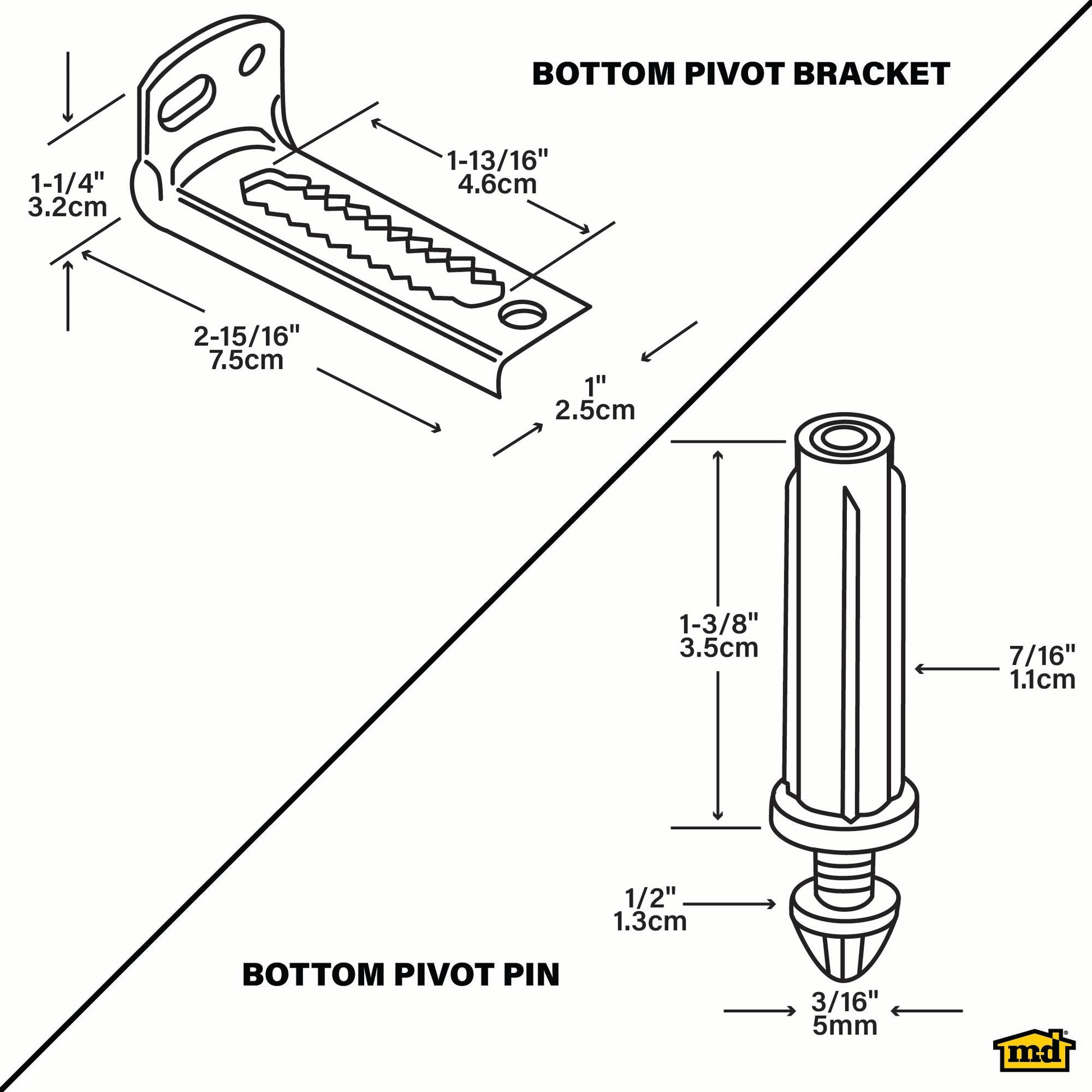 Bottom Pivot Pin with Jamb Mount Bracket for Bi-fold Doors – M-D ...