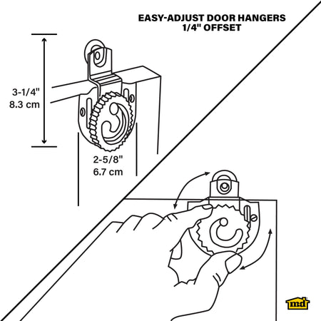Adjustable Roller Hangers for Sliding Doors 1/4" offset wheels Callout