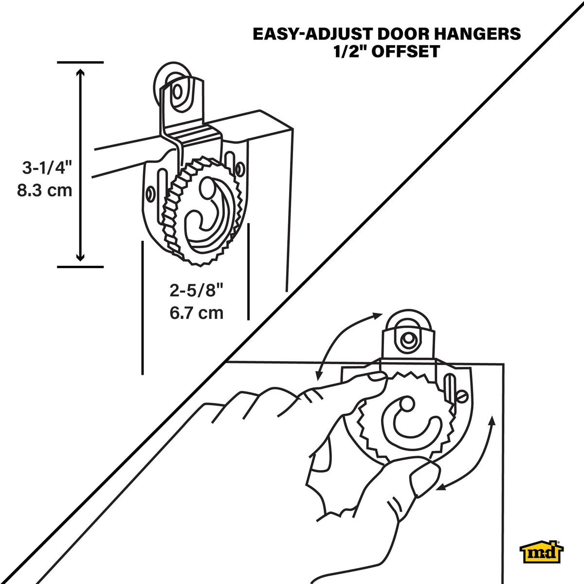 Adjustable Roller Hangers for Sliding Doors 1/2" offset wheels Callout