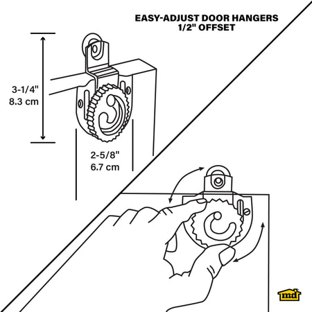 Adjustable Roller Hangers for Sliding Doors 1/2" offset wheels Callout