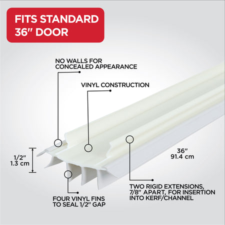 36 in. White Vinyl Concealed Kerf/Channel Fit Under Door Seal Default Title Callout