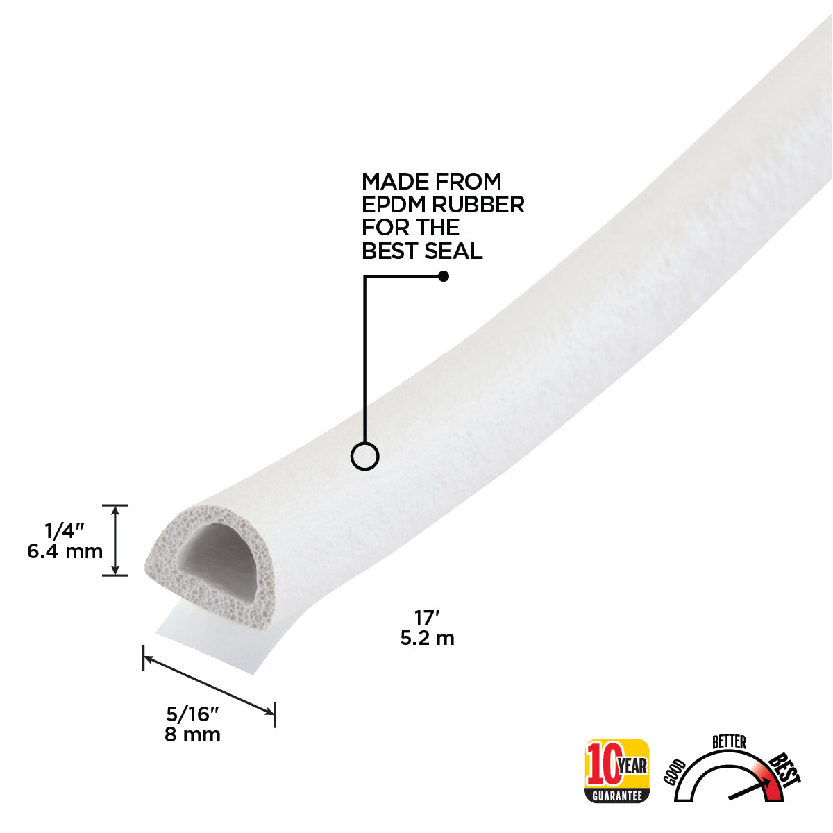 Premium Rubber Window Seal for Medium Gaps White / 1/4 in. x 5/16 in. x 17 in. Callout