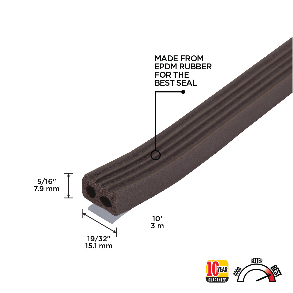 Premium Rubber Window Seal for Medium Gaps Brown / 5/16 in. x 19/32 in. x 10 ft. Callout