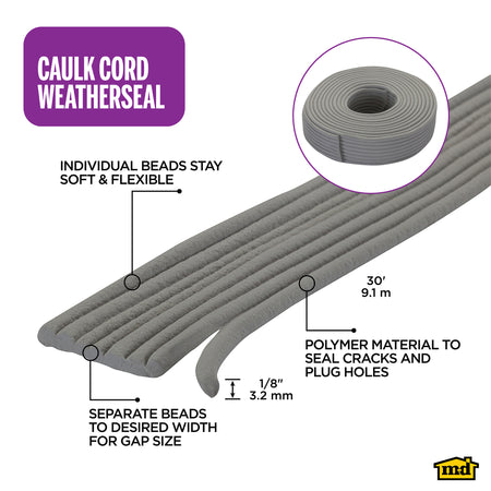 Replaceable Caulk Cord Weatherseal for Small Gaps & Cracks Gray / 30 ft. Callout