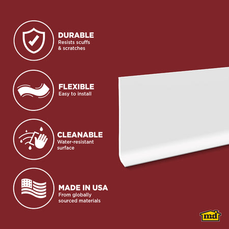 4 in. Commercial Grade Vinyl Wall Base Snow White / 48 in. Enhanced Graphic