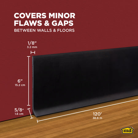 6 in. x 120 ft. Commercial Grade Vinyl Wall Base Black Callout