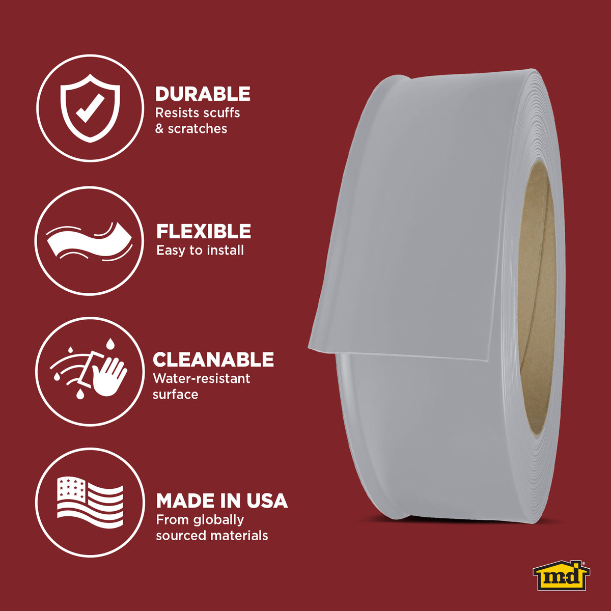 6 in. x 120 ft. Commercial Grade Vinyl Wall Base SilverGray Enhanced Graphic
