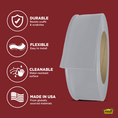 6 in. x 120 ft. Commercial Grade Vinyl Wall Base SilverGray Enhanced Graphic