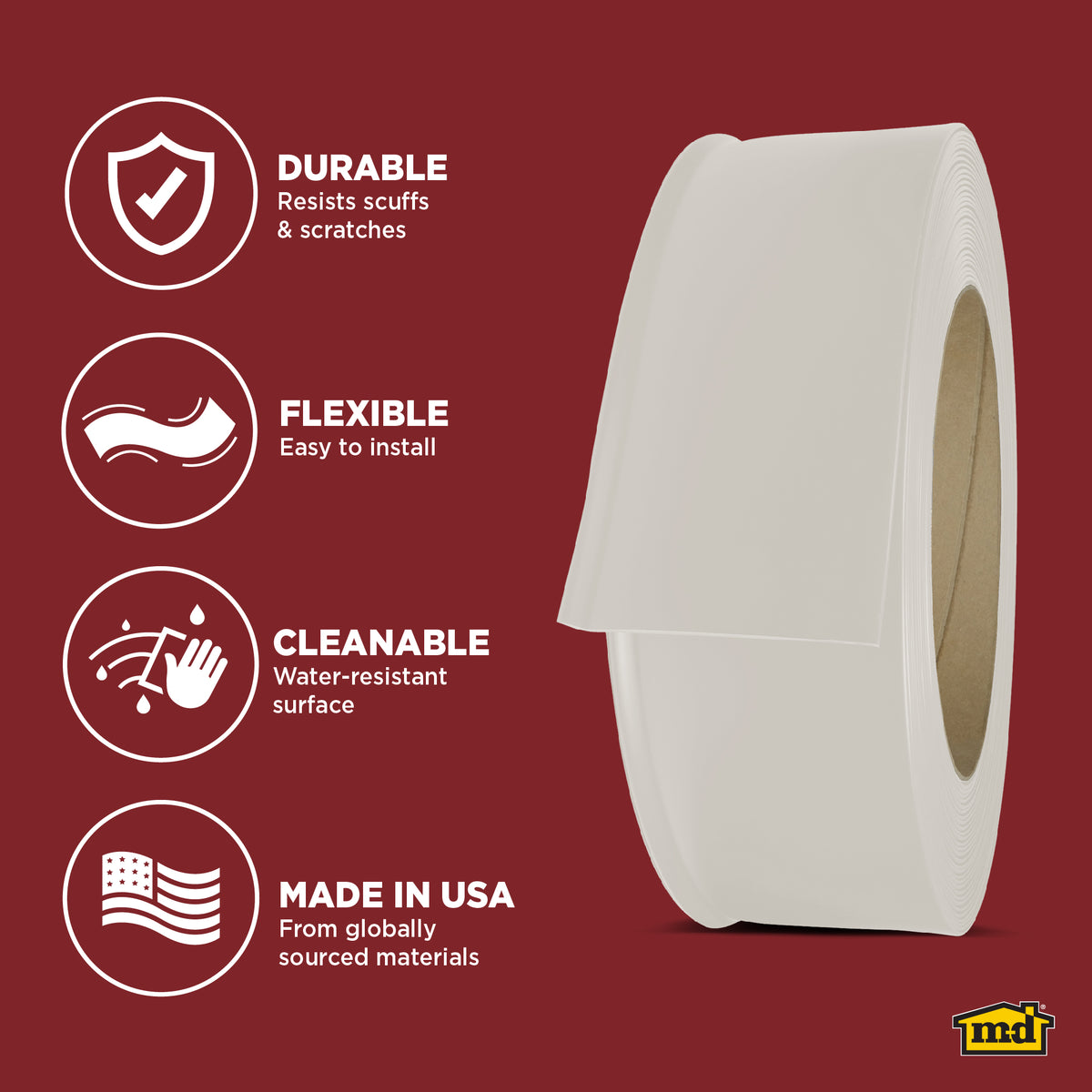 6 in. x 120 ft. Commercial Grade Vinyl Wall Base Almond Enhanced Graphic