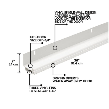 36 in. Vinyl L-Shape Screw-on Under Door Seal White / Commercial Callout