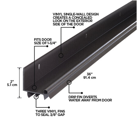 36 in. Vinyl L-Shape Screw-on Under Door Seal Brown / Residential Callout