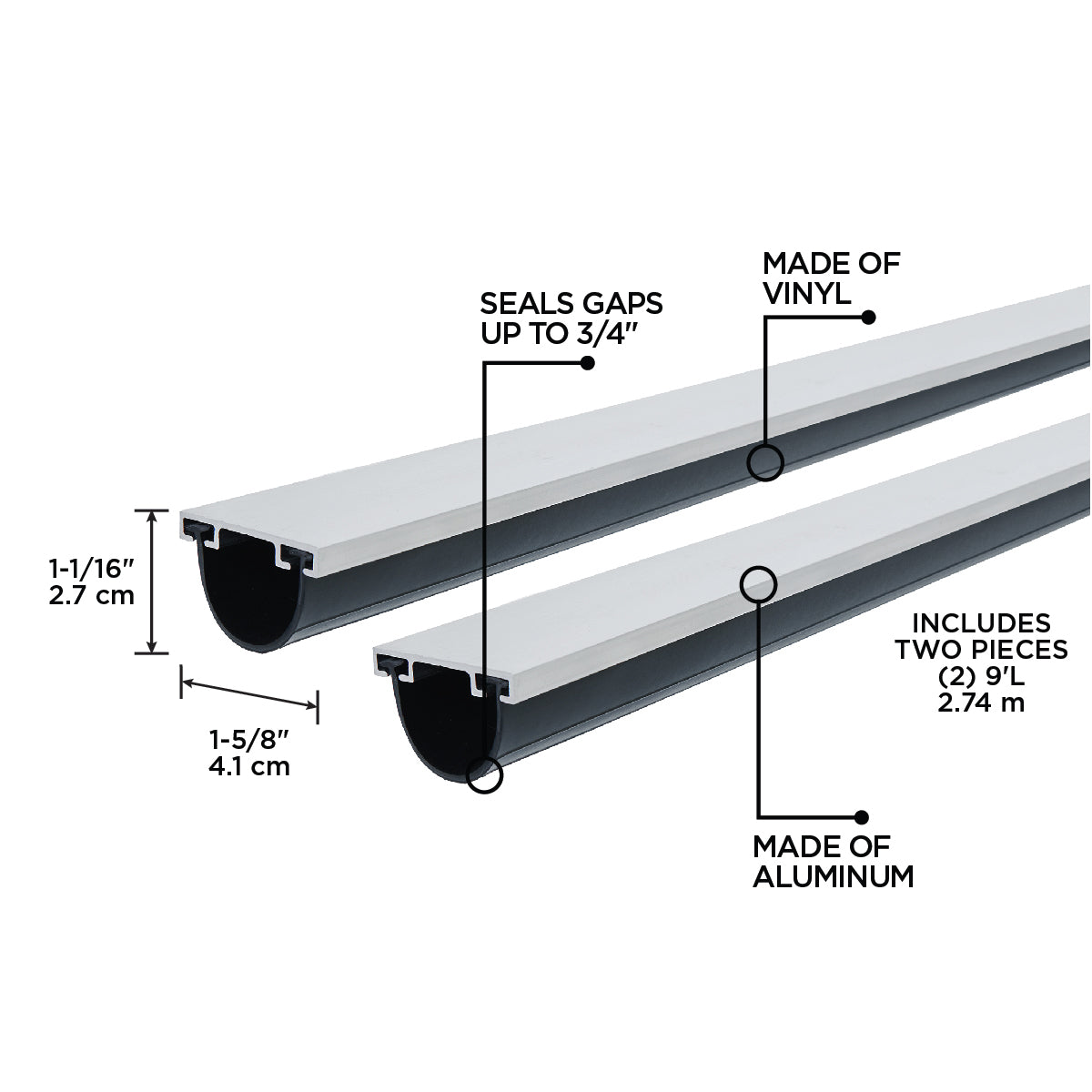 Black Aluminum and Vinyl Garage Door Bottom Seal 18 ft. Callout