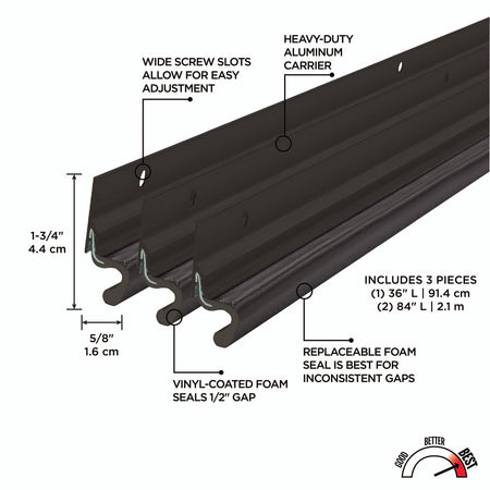 Aluminum and Vinyl-coated Foam Heavy-duty Screw-on Top and Sides Door Seal Kit Bronze Callout