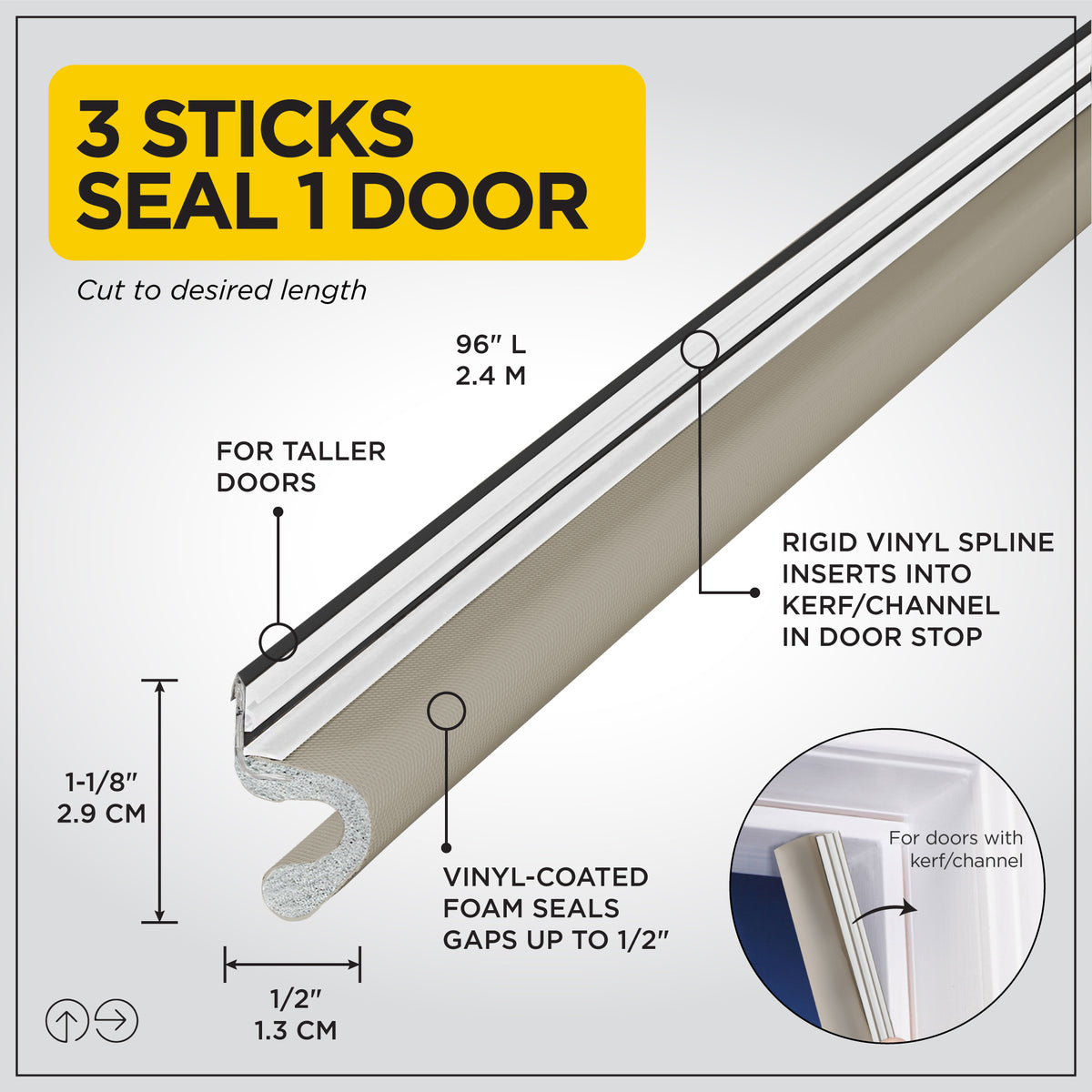 Vinyl-coated Foam Top and Sides Door Seal for Doors with Kerf/Channel Beige / 96 in. Callout