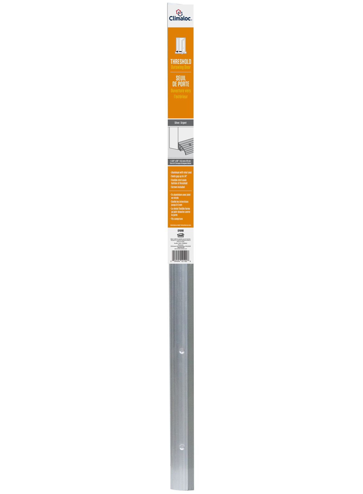 1-3/4 in. x 1/2 in. x 36 in. Silver Aluminum and Vinyl Mini Low-Profile Outswing Door Threshold Default Title In Package