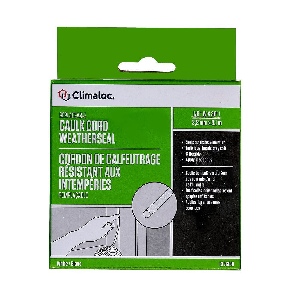 30 ft. White Replaceable Caulk Cord Weatherseal for Small Gaps & Cracks