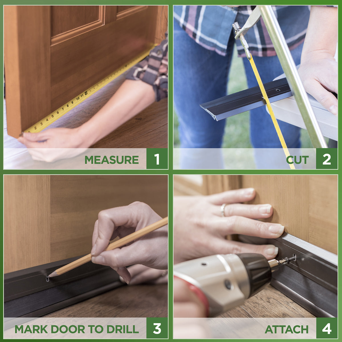 Aluminum and Vinyl DENY™ Heavy-duty Screw-on Door Sweep Enhanced Instructions