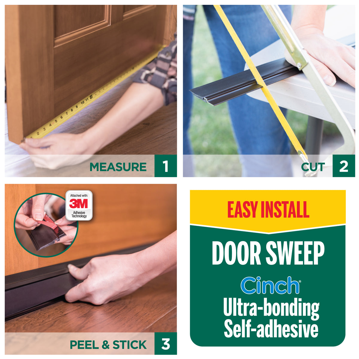 Aluminum and Vinyl CINCH® Self-adhesive Door Sweep Enhanced Instructions